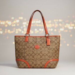 Coach Tan and Orange Signature Tote